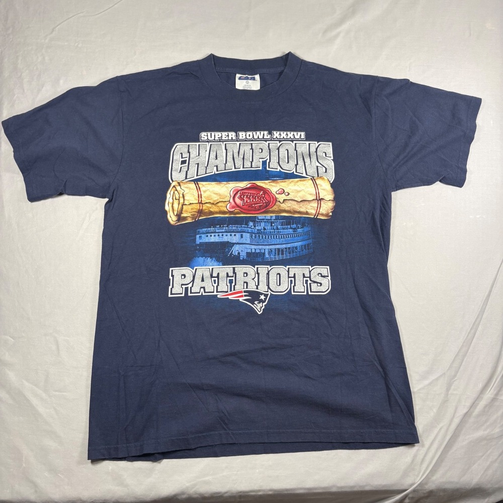 Vintage CSA New England Patriots Super Bowl XXXVI Champions Shirt Mens L Navy